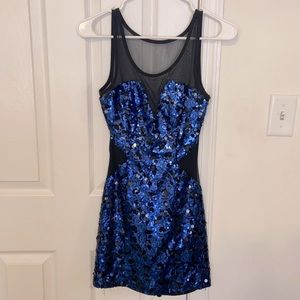 Blue and Black Sequin Body-con dress